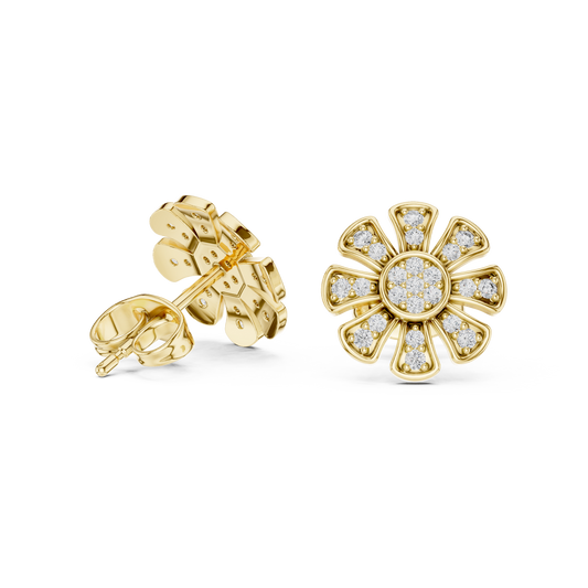 Daisy Floral Stud Earrings with Round Brilliant Lab Diamonds - View 2