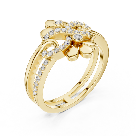 Round Cut Floral Bypass Lab Diamond Ring Double Split Band Design - View 2