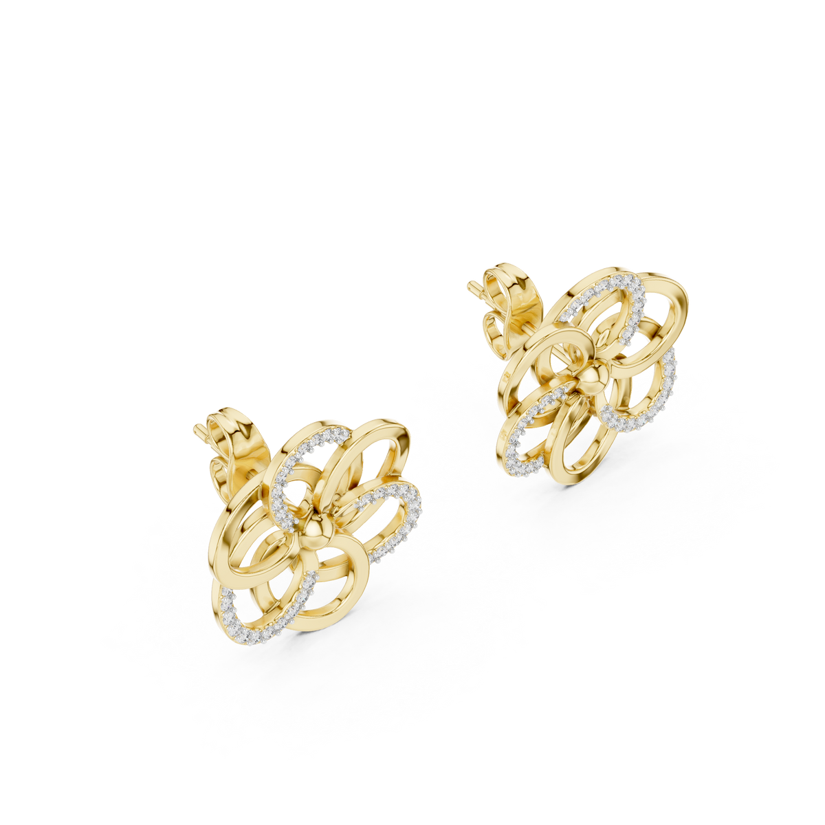 Intertwined Bloom Floral Moissanite Diamond Stud Earrings with Pavé Accents - View 5