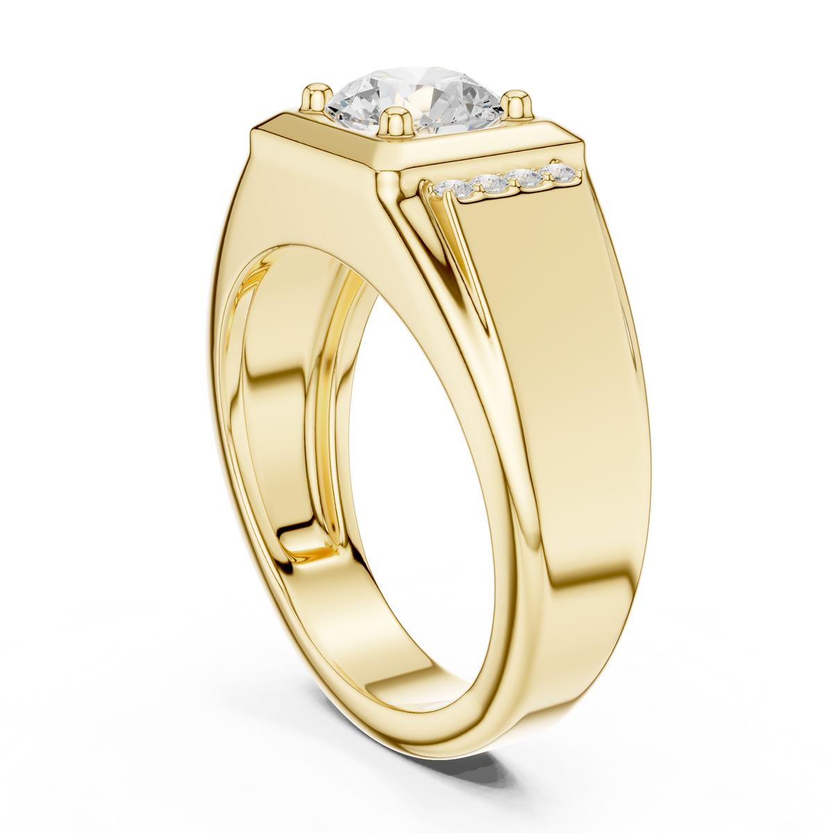 Round Cut Lab Grown Diamond Men's Side Channel Accent Gold Band - View 5