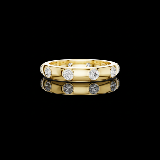 Round Moissanite Diamond Flush Set Wedding Band Ring