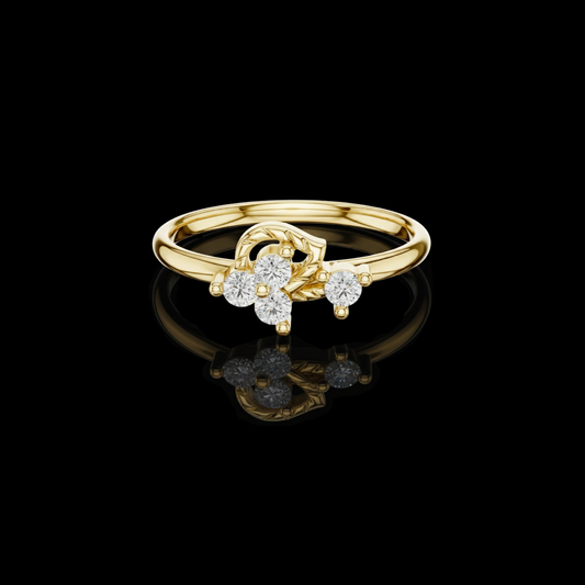 Round Brilliant Moissanite Diamond Floral Cluster Leaf Ring
