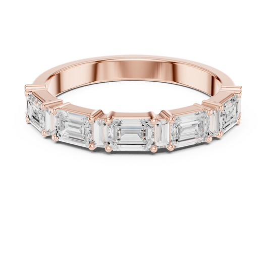 Half Eternity Emerald Cut Moissanite Diamond Wedding Band - View 2