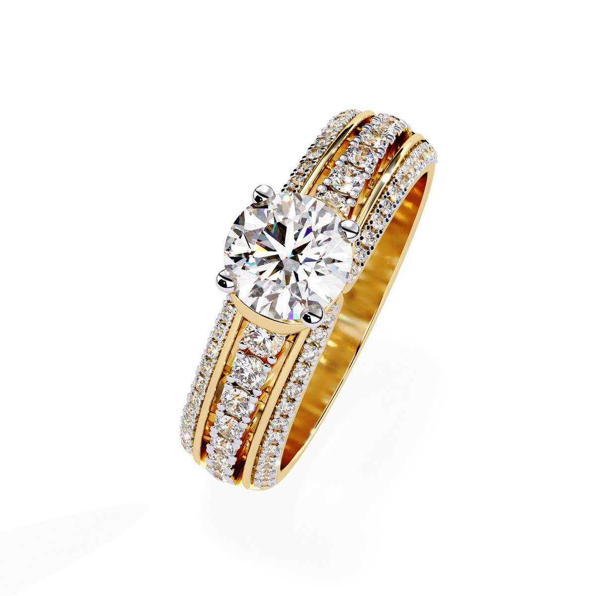 Round Cut Triple Pave Moissanite Diamond Solitaire Engagement Ring - View 2