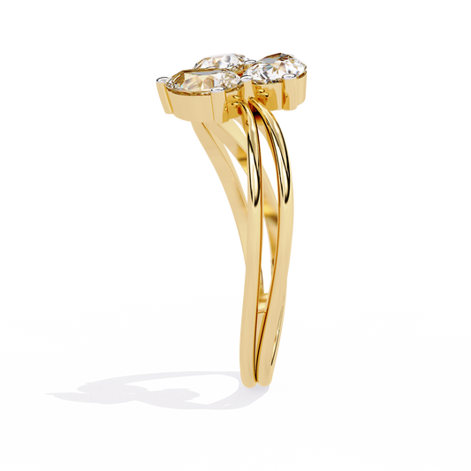 Triple Pear Moissanite Diamond Ring with Twisted Band - View 2