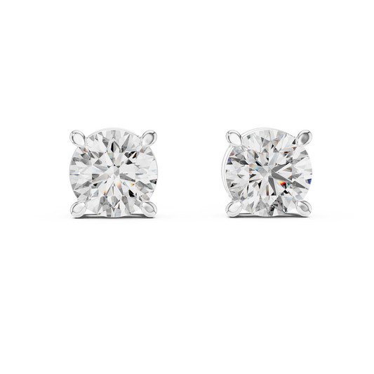 Architectural Crown Basket Round Lab Grown Diamond Solitaire Studs - View 2