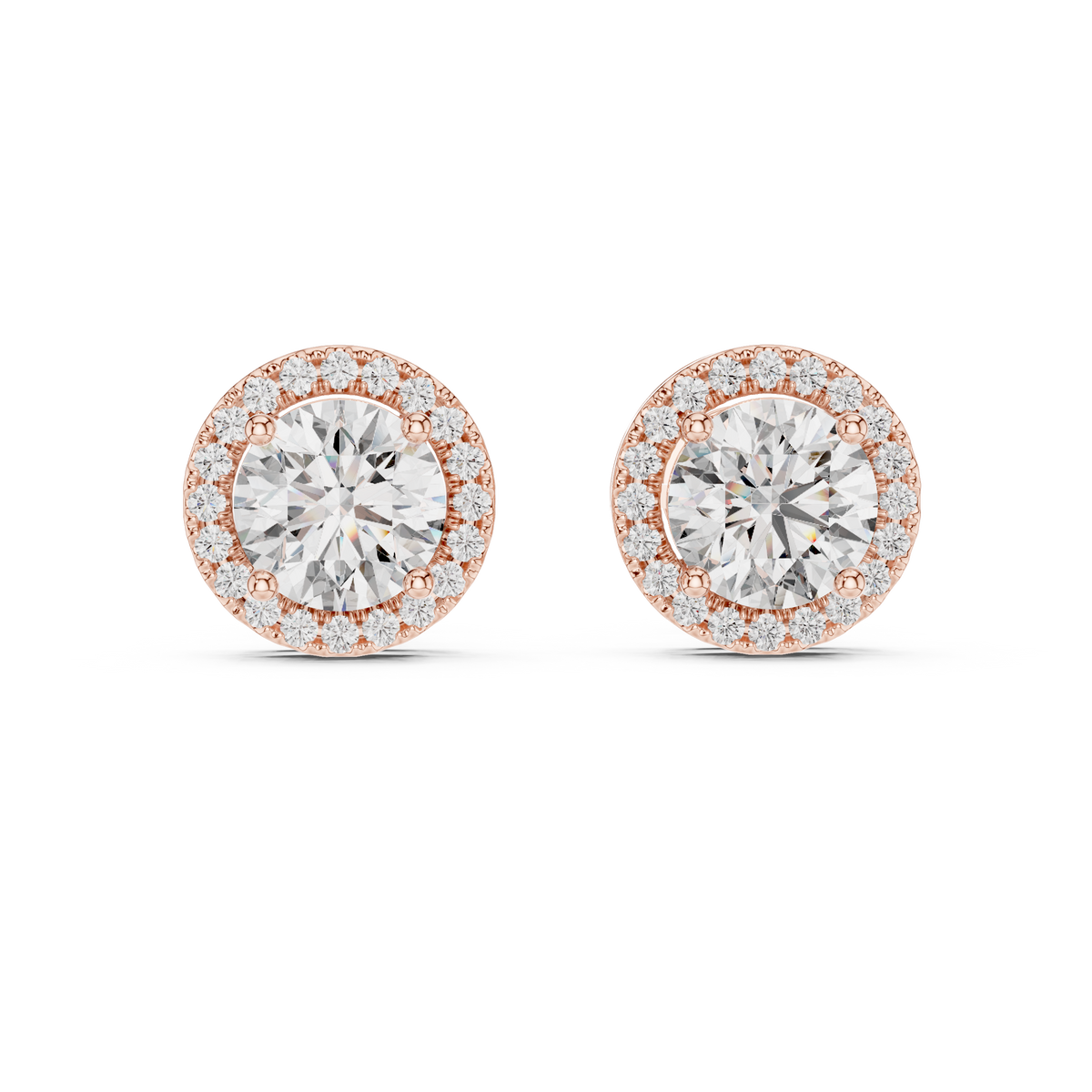 Round Cut Moissanite Diamond Floating Halo Stud Earring - View 3