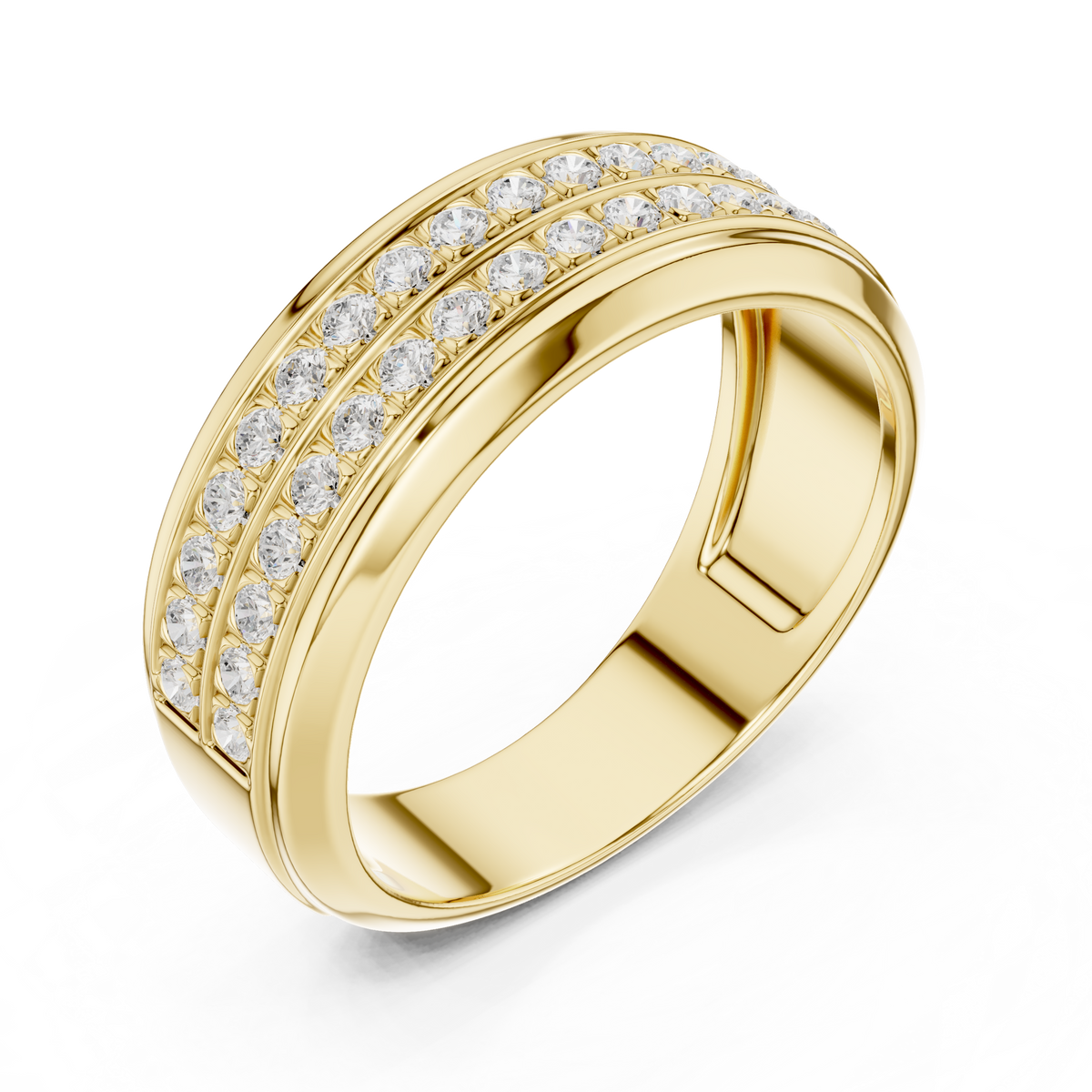 Round Cut Moissanite Diamond Men's Two Row Eternity Wedding Band - View 2