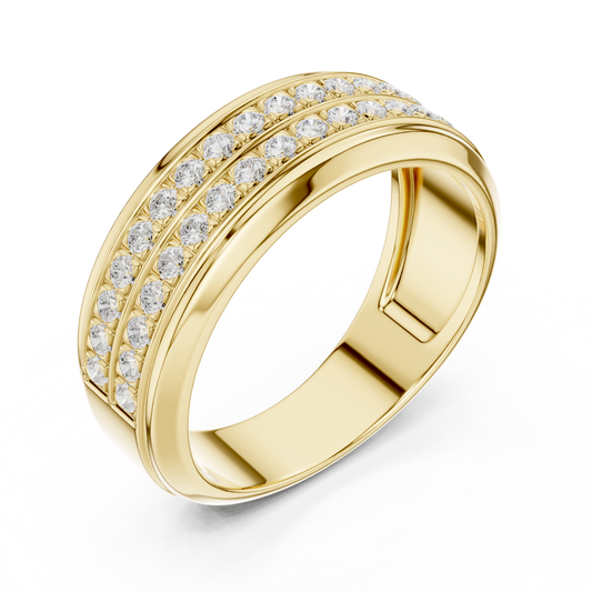 Round Cut Moissanite Diamond Men's Two Row Eternity Wedding Band - View 2