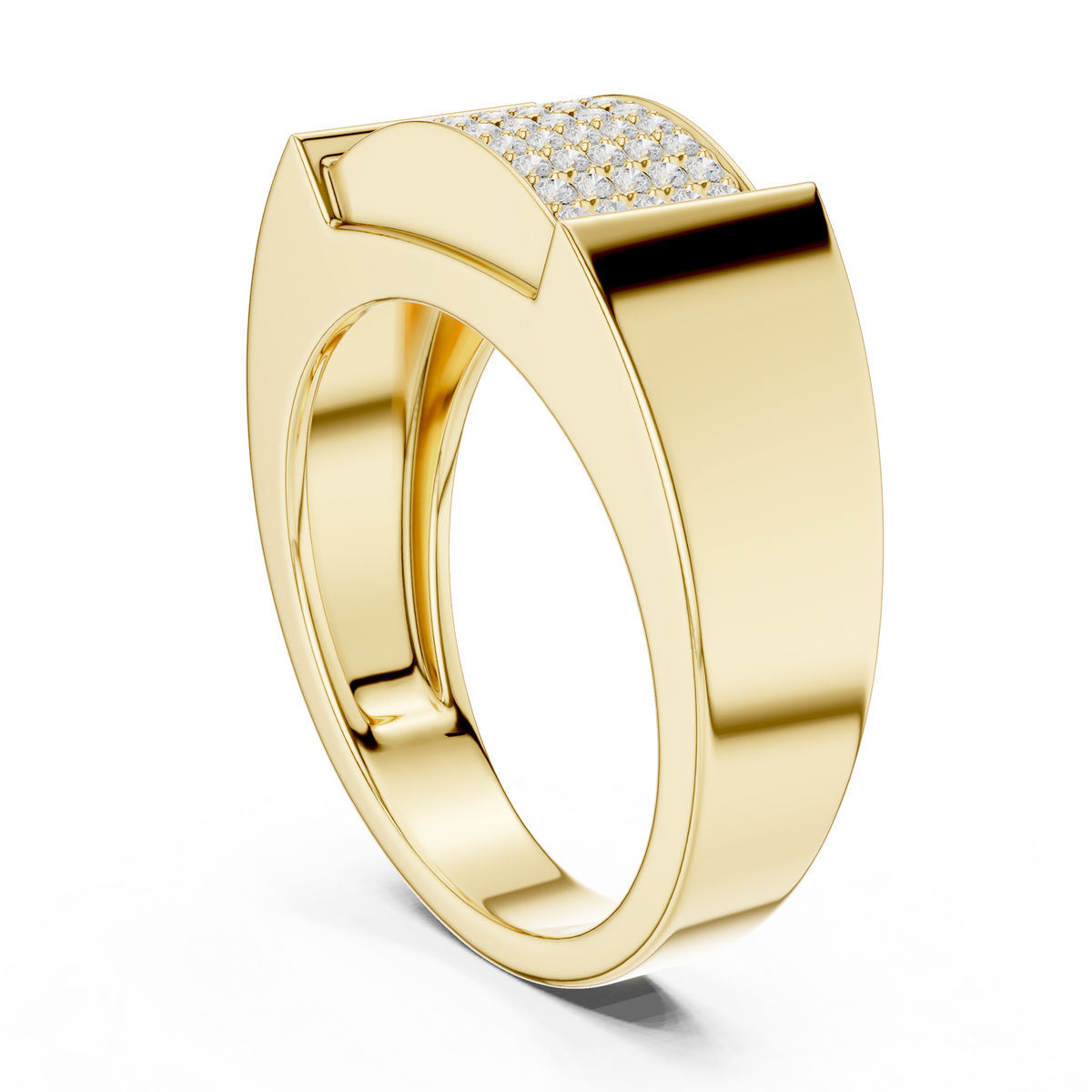 Round Cut Lab Grown Diamond Men's Heavy Gold Micro Pave Statement Ring - View 5