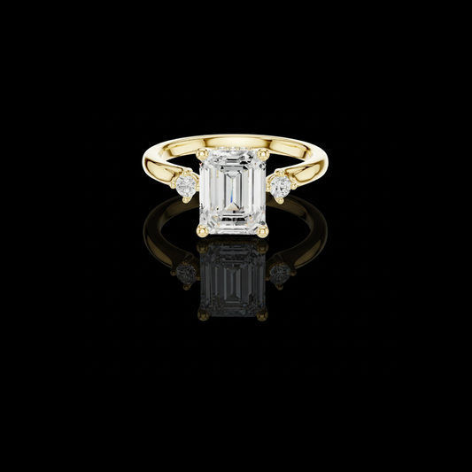 Three Stone Emerald Cut Lab Diamond Engagement Ring