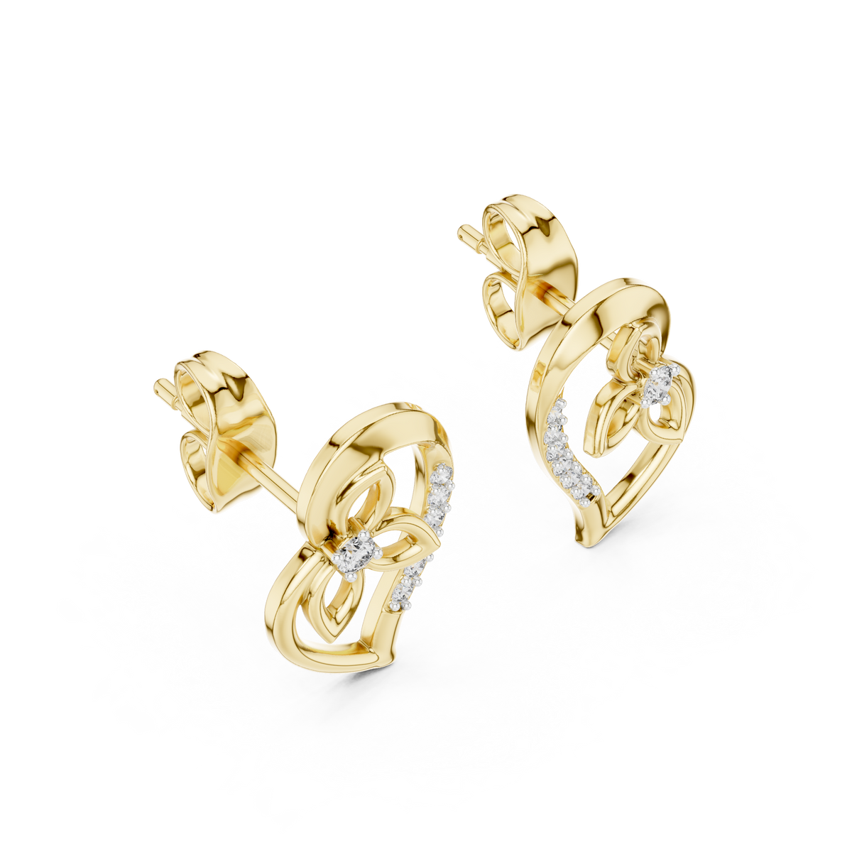 Eternal Heart Floral Diamond Stud Earrings with Round Lab Diamonds - View 5