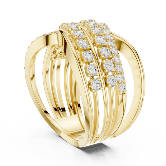 Round Moissanite Diamond Multi Layer Crossover Engagement Ring - View 2