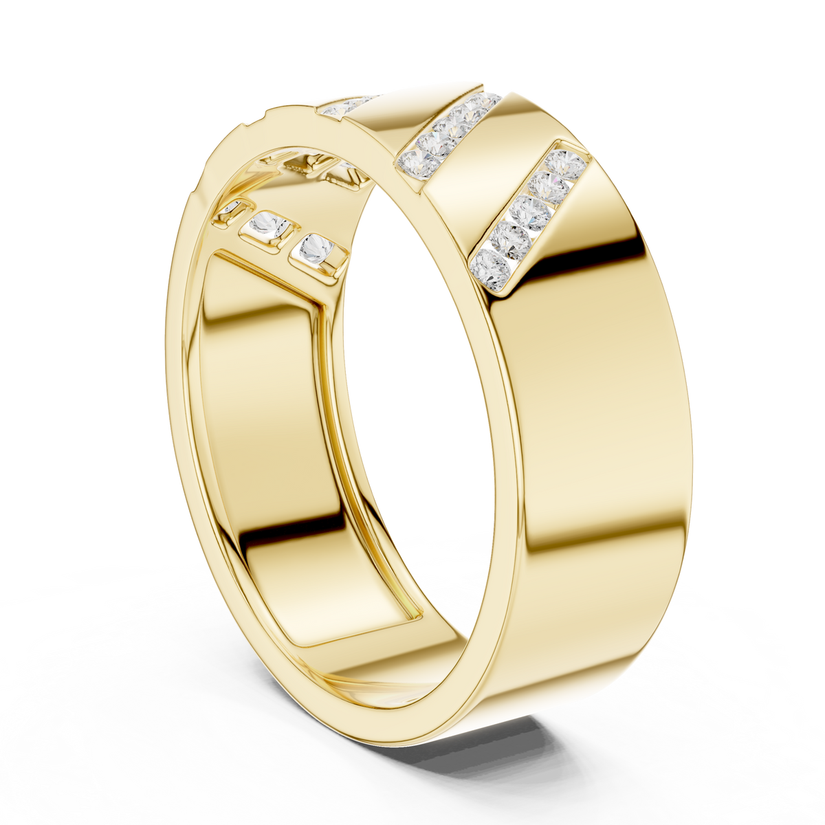 Round Cut Moissanite Diamond Men's Wide Diagonal Channel Set Band - View 5