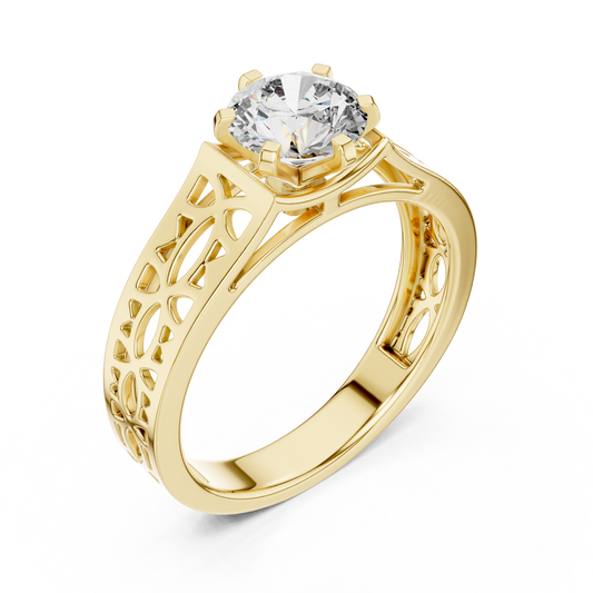 Round Moissanite Diamond Filigree Solitaire Engagement Ring - View 2