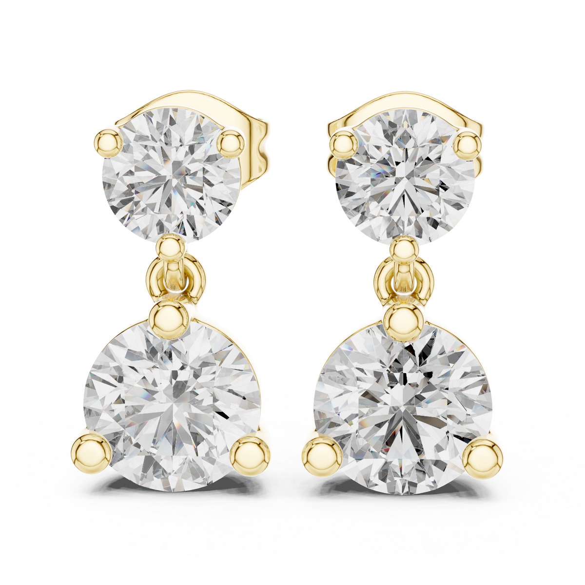 Dual Brilliance Round Lab Diamond Drop Earrings with Graduated Two Stone Design - View 8