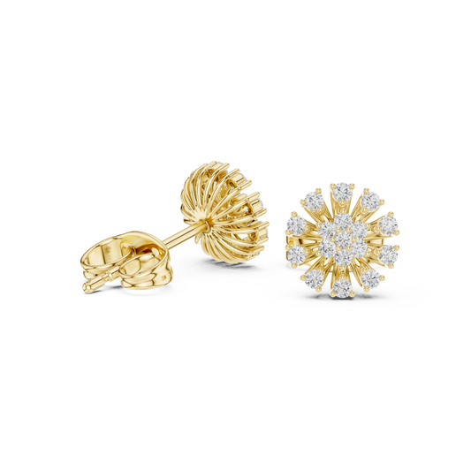 Sunburst Cluster Stud Earrings with Round Brilliant Lab Diamonds - View 2