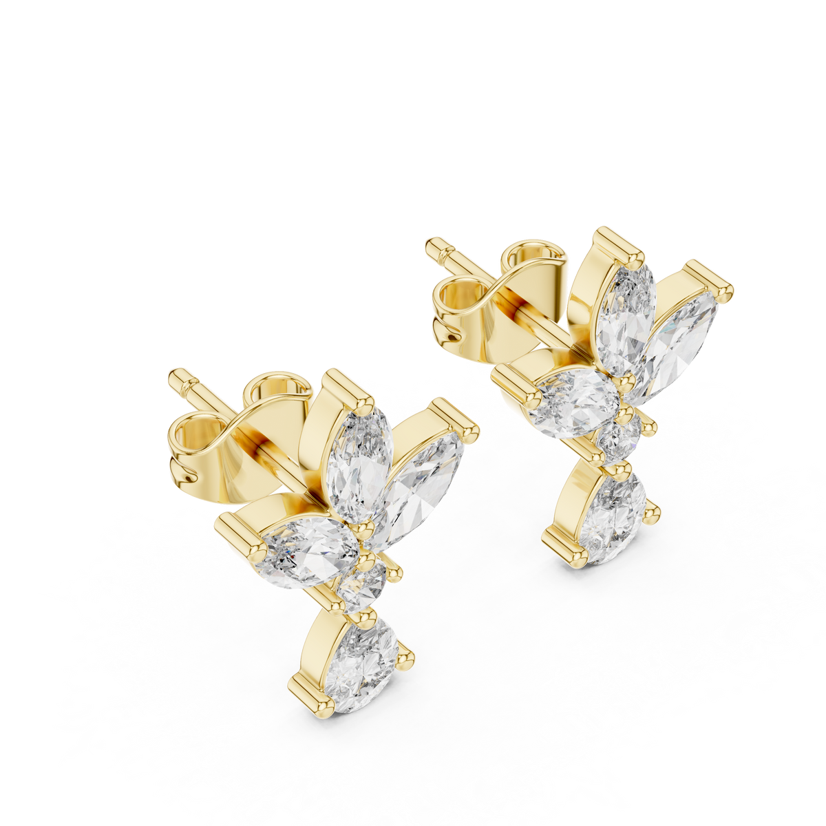 Marquise Butterfly Cluster Moissanite Diamond Drop Stud Earrings - View 2