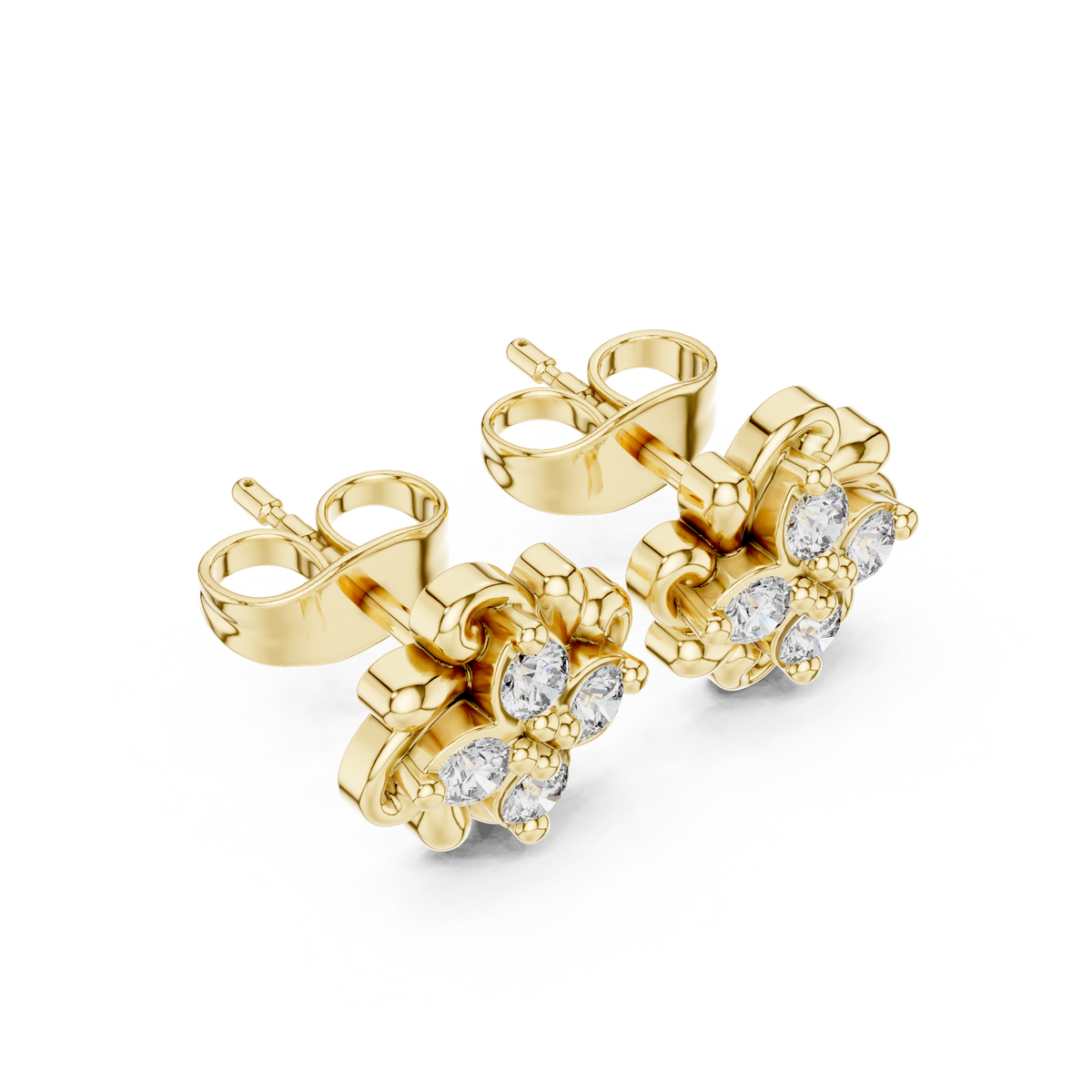 Blossom Floral Stud Earrings Crafted in with Round Brilliant Moissanite Diamonds - View 2