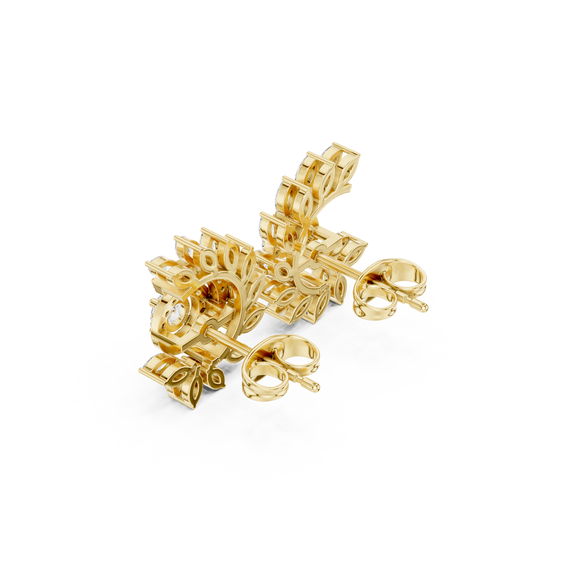 Marquise Leaf Lab Diamond Earrings Spiral Vine Halo Cluster Studs - View 5
