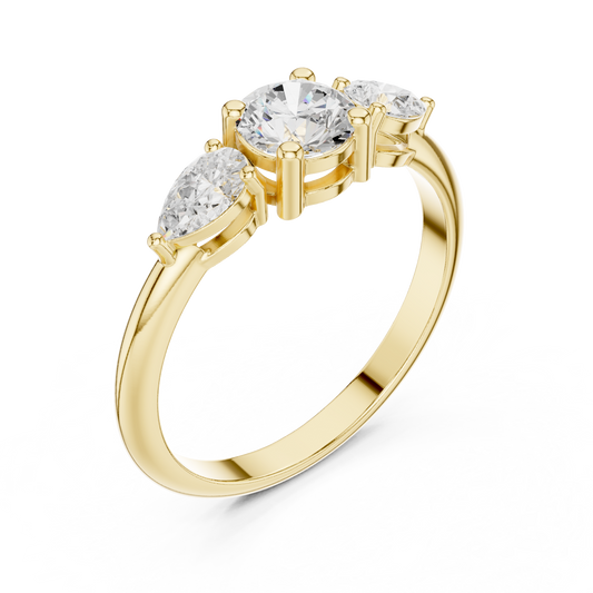 Round Moissanite Diamond Ring With Pear Side Accents - View 2
