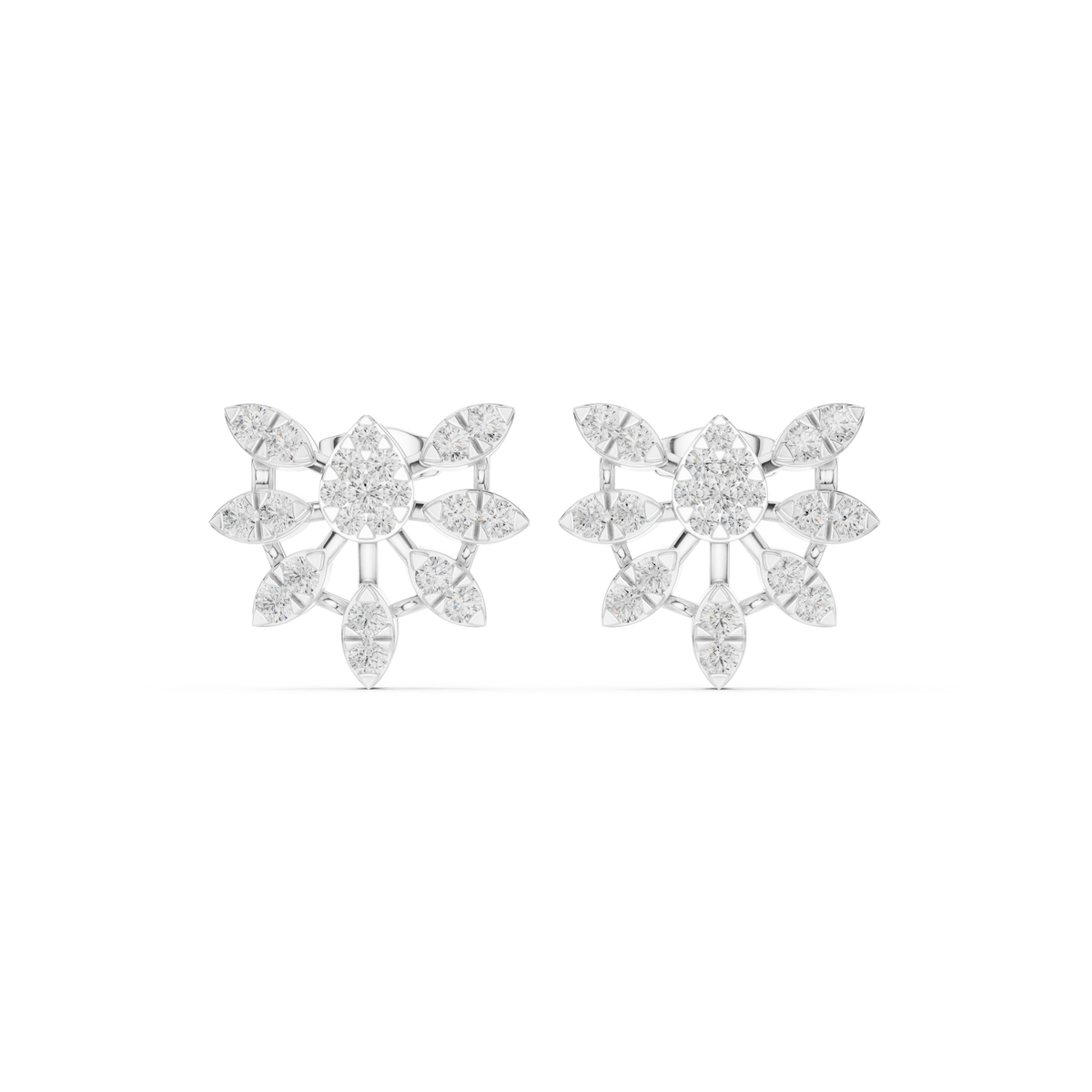 Floral Burst Moissanite Diamond Stud Earrings With Round Petal Cluster Design For Her - View 3