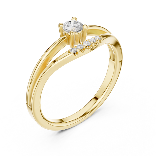 Round Cut Moissanite Diamond with Two Bypass Band Ring - View 2