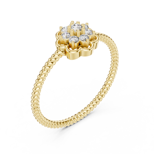 Round Lab Diamond Floral Cluster Ring with Milgrain Band - View 2