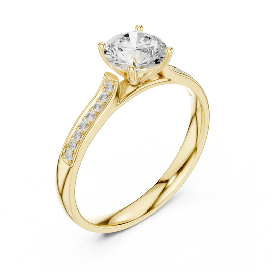 Round Moissanite Diamond Solitaire Engagement Ring With Pave Setting - View 2