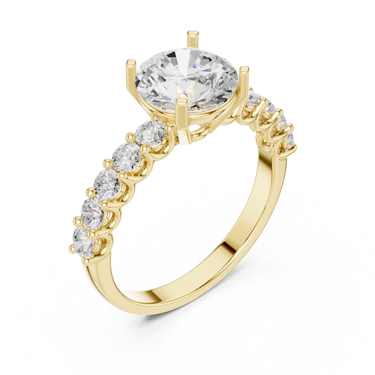 Round Moissanite Diamond With Side Accents Engagement Ring - View 2