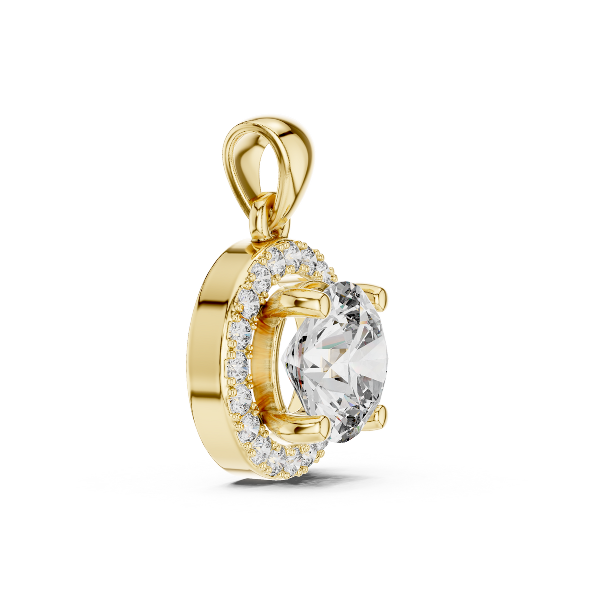 Round Cut Moissanite Diamond Solitaire Halo Pendant - View 2