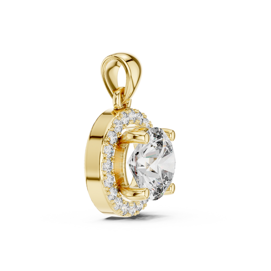 Round Cut Moissanite Diamond Solitaire Halo Pendant - View 2