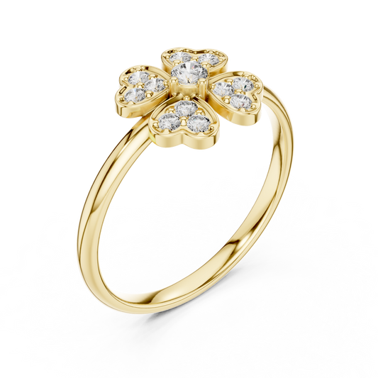 Round Moissanite Diamond Four Heart Clover Ring - View 2
