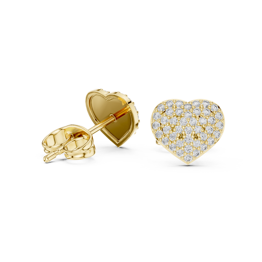 Romantic Heart Shape With Round Lab Diamond Stud Earrings with Pavé Brilliance - View 2