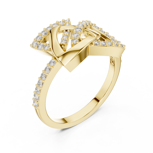 Interlocking Geometric Pave Round Lab Diamond Statement Engagement Ring - View 2