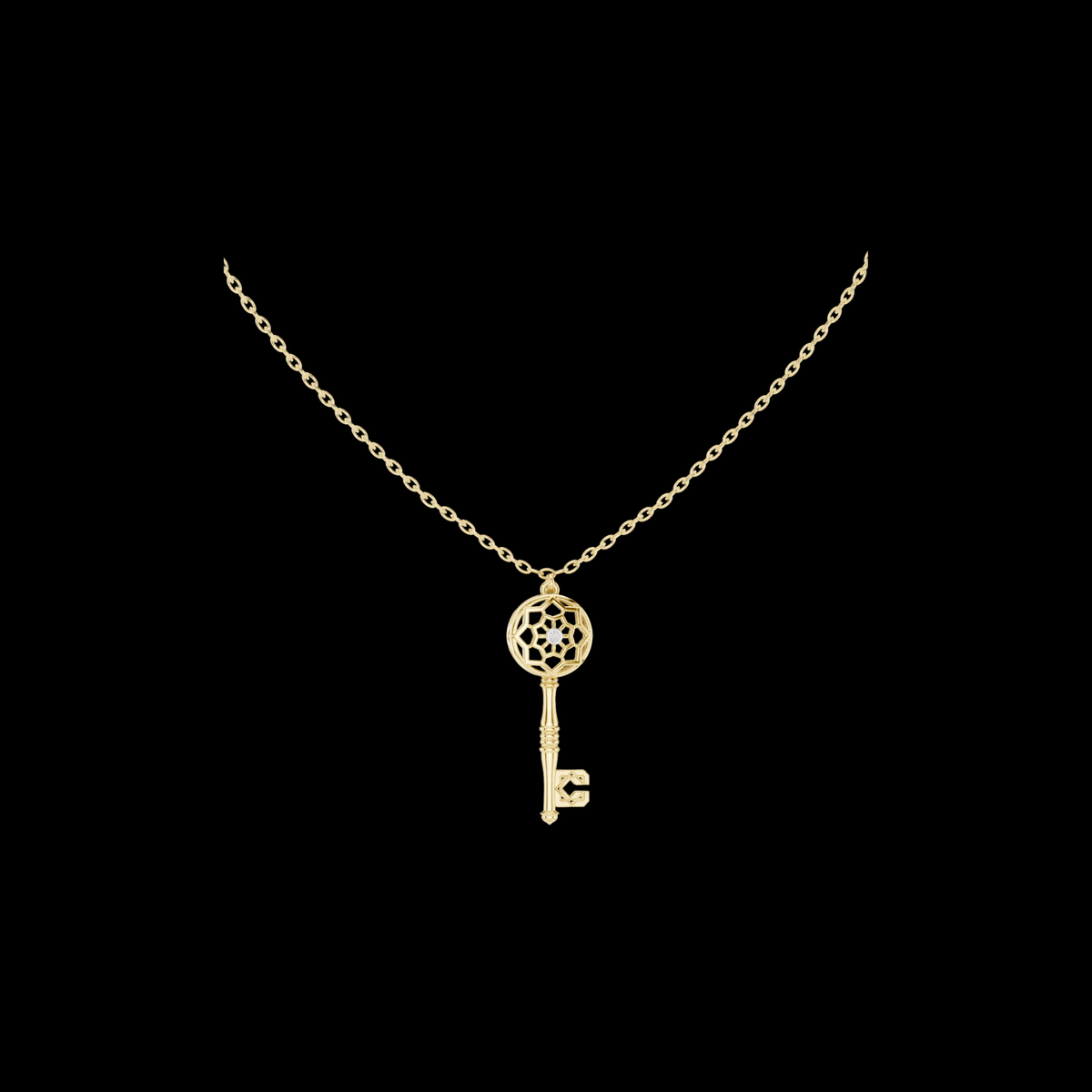 Intricate Filigree Key Solitaire Pendant With Round Moissanite Diamond