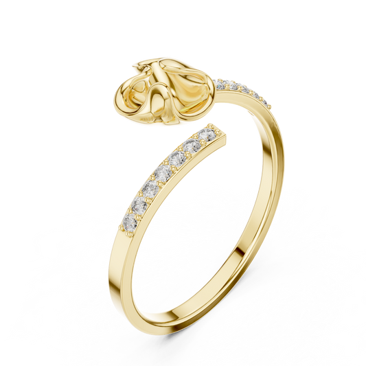 Open Heart Lab Diamond Bypass Ring with Pave Band - View 2