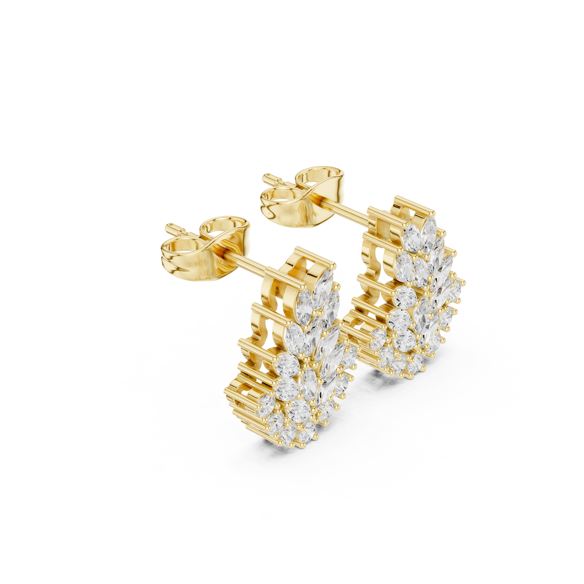 Exquisite Floral Lab Diamond Cluster Stud Earrings with Marquise Brilliance - View 2