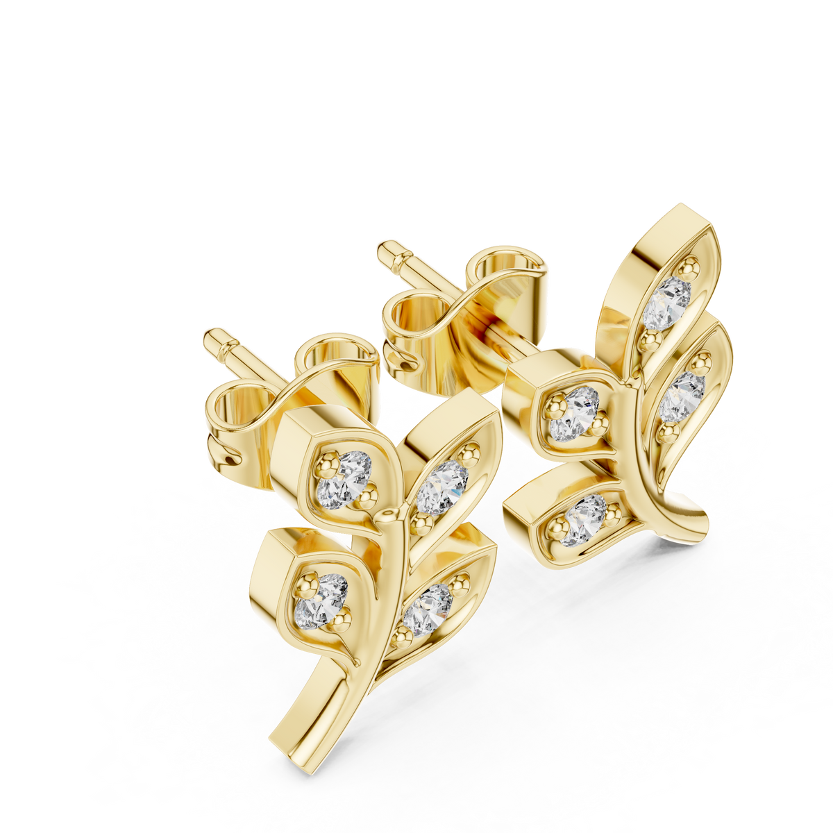 Olive Branch Round Lab Diamond Post Earrings Nature Inspired - View 2
