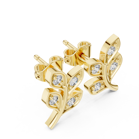 Olive Branch Round Lab Diamond Post Earrings Nature Inspired - View 2