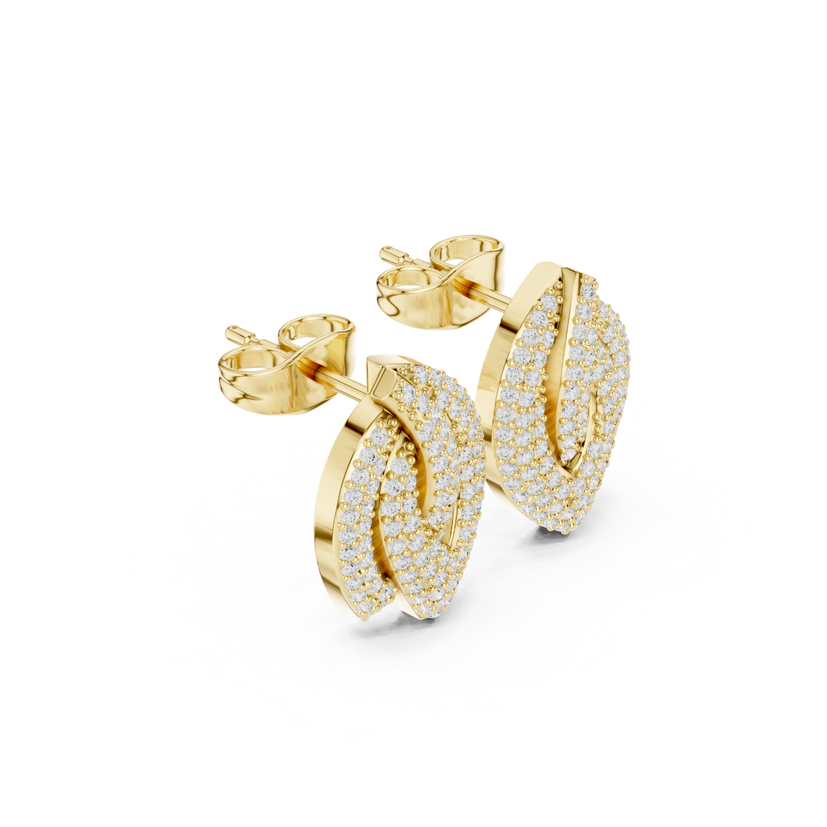 Luxurious Pavé Leaf Round Moissanite Diamond Stud Earrings with Sculpted Brilliance - View 2