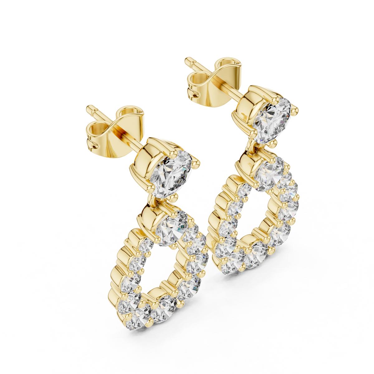 Open Teardrop Round Brilliant Cut Lab Diamond Drop Earrings Pear Shaped Halo - View 2