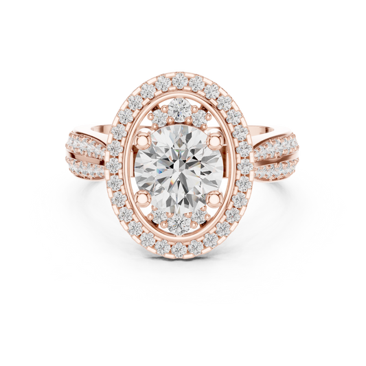 Round Cut Halo Lab Diamond Double Shank Diamond Engagement Ring - View 2