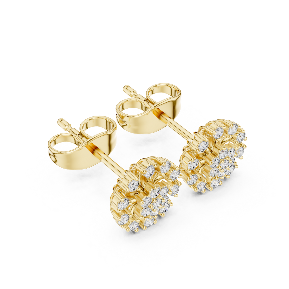Sunburst Cluster Stud Earrings with Round Brilliant Lab Diamonds - View 5