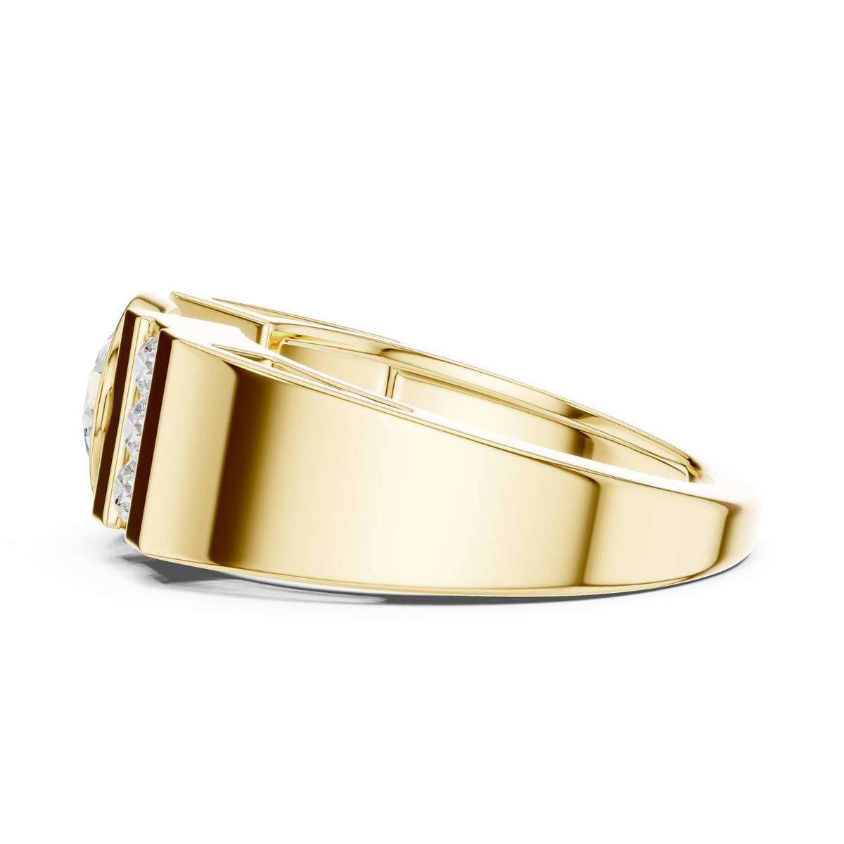 Round Cut Lab Grown Diamond Men's Three Stone Side Accent Wedding Ring - View 8