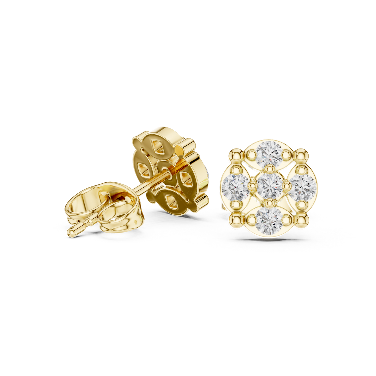 Geometric Round Moissanite Diamond Cluster Stud Earrings with Modern Floral Symmetry - View 5