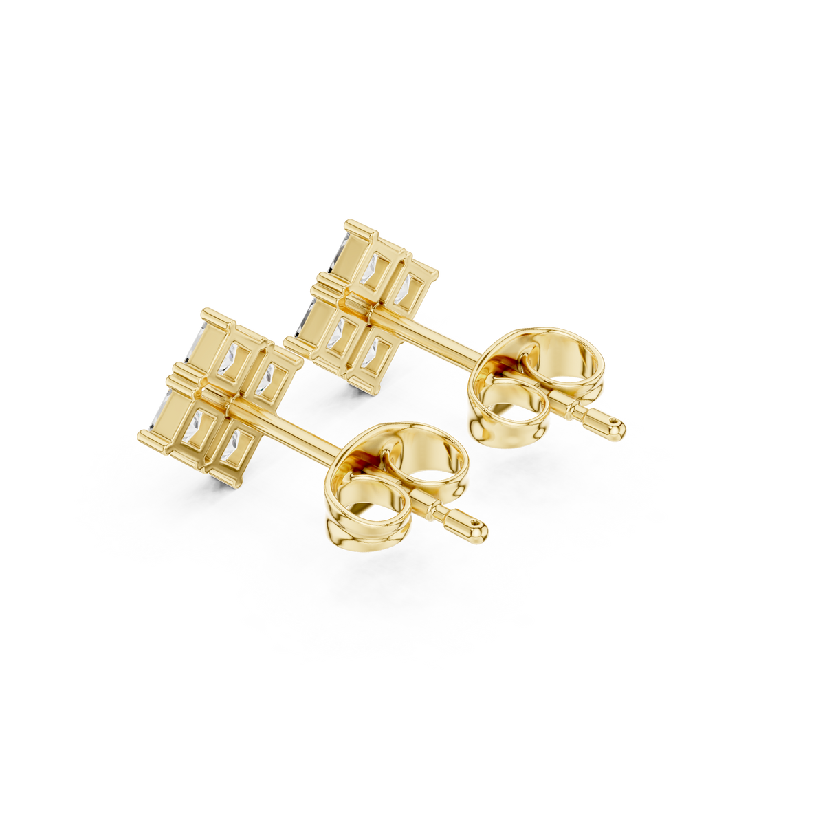 Quad Cluster Moissanite Diamond Earring Four Stone Princess Cut Studs - View 5