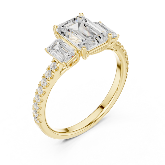 Emerald Cut Lab Diamond Pave Setting Engagement Ring - View 2