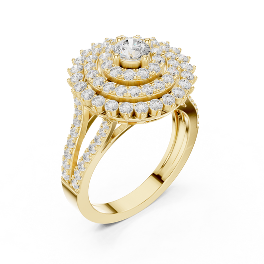 Round Brilliant Moissanite Diamond Double Layer Flower Halo Ring - View 2