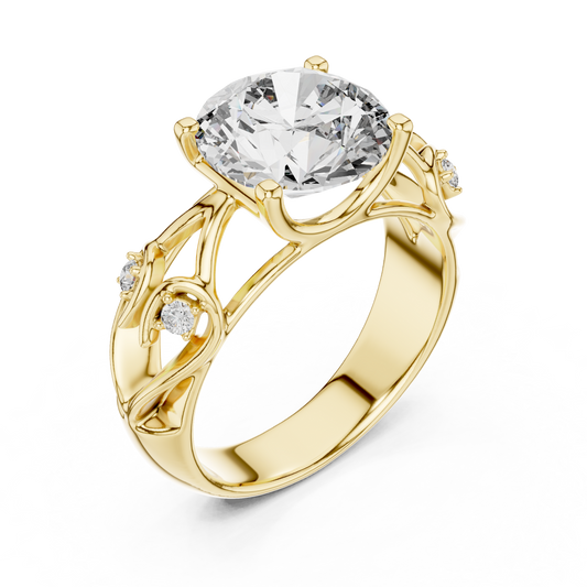Round Brilliant Moissanite Diamond Vintage Filigree Solitaire Engagement Ring - View 2